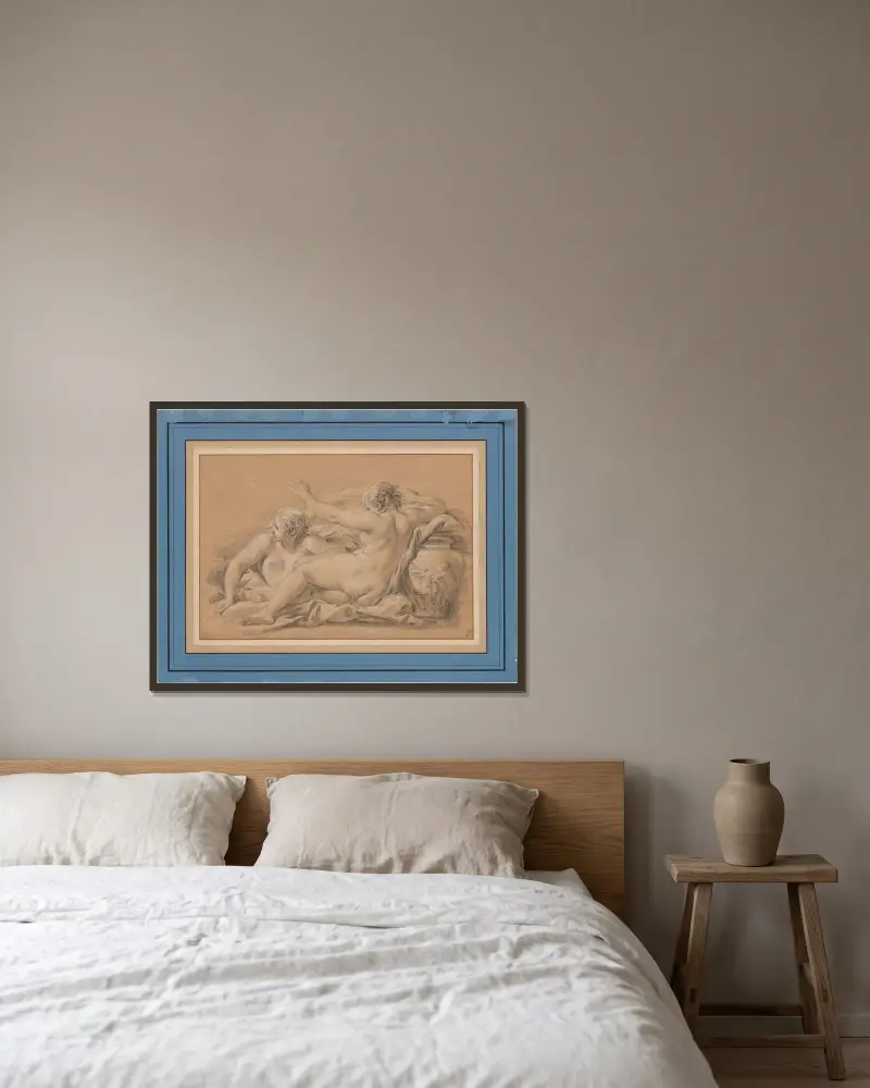 Två vattennymfer av François Boucher inramad på en vägg