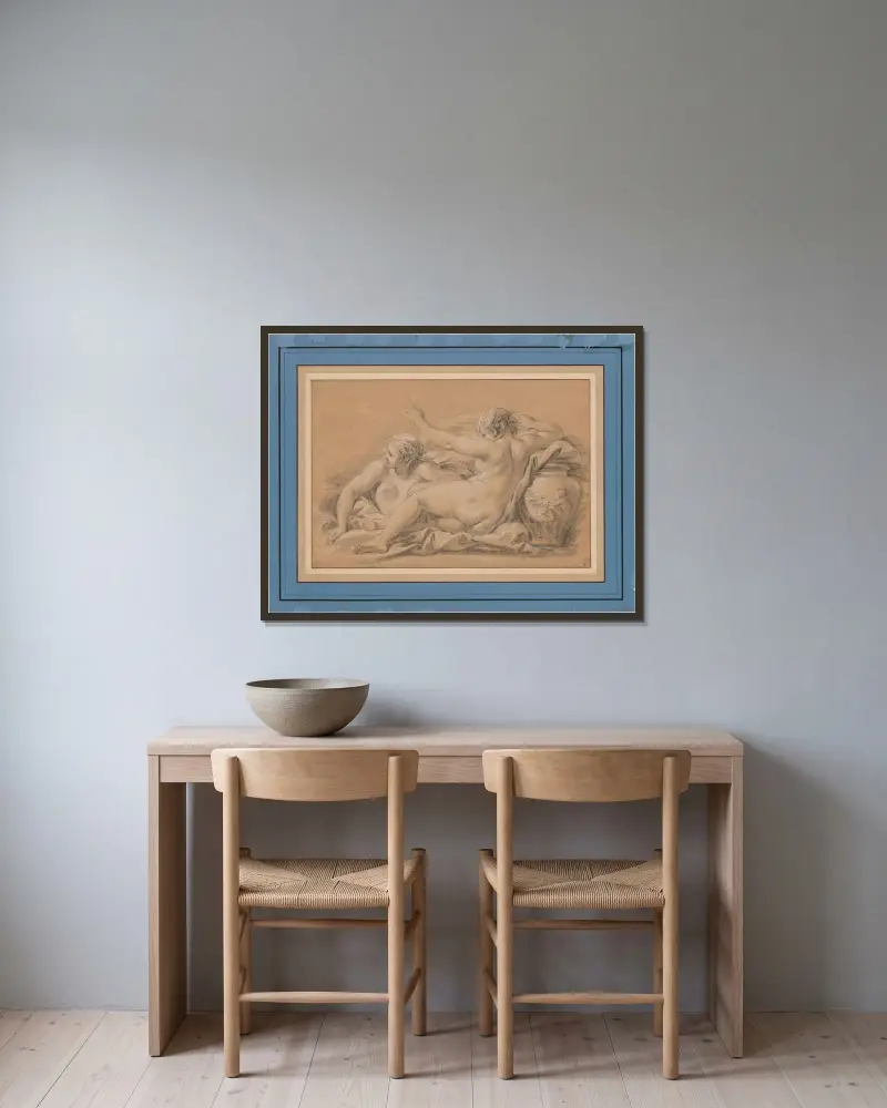 Två vattennymfer av François Boucher inramad på en vägg