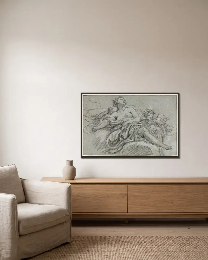 Venus och Amor av François Boucher inramad på en vägg
