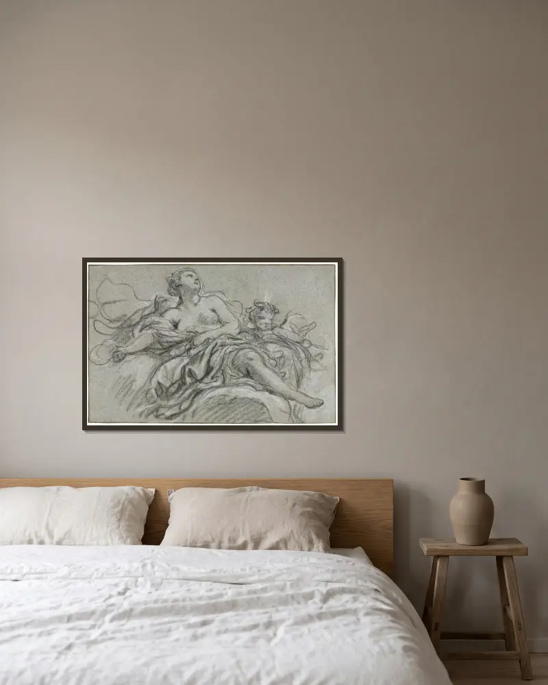 Venus och Amor av François Boucher inramad på en vägg