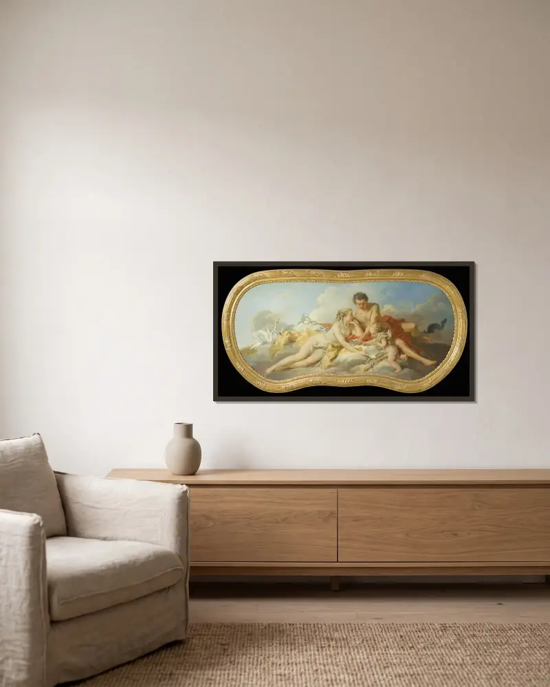 Venus och Merkurius undervisar Amor av François Boucher inramad på en vägg