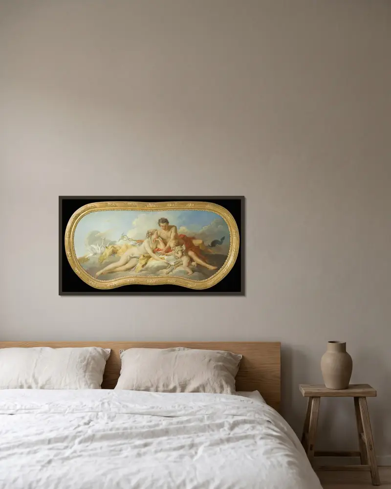 Venus och Merkurius undervisar Amor av François Boucher inramad på en vägg