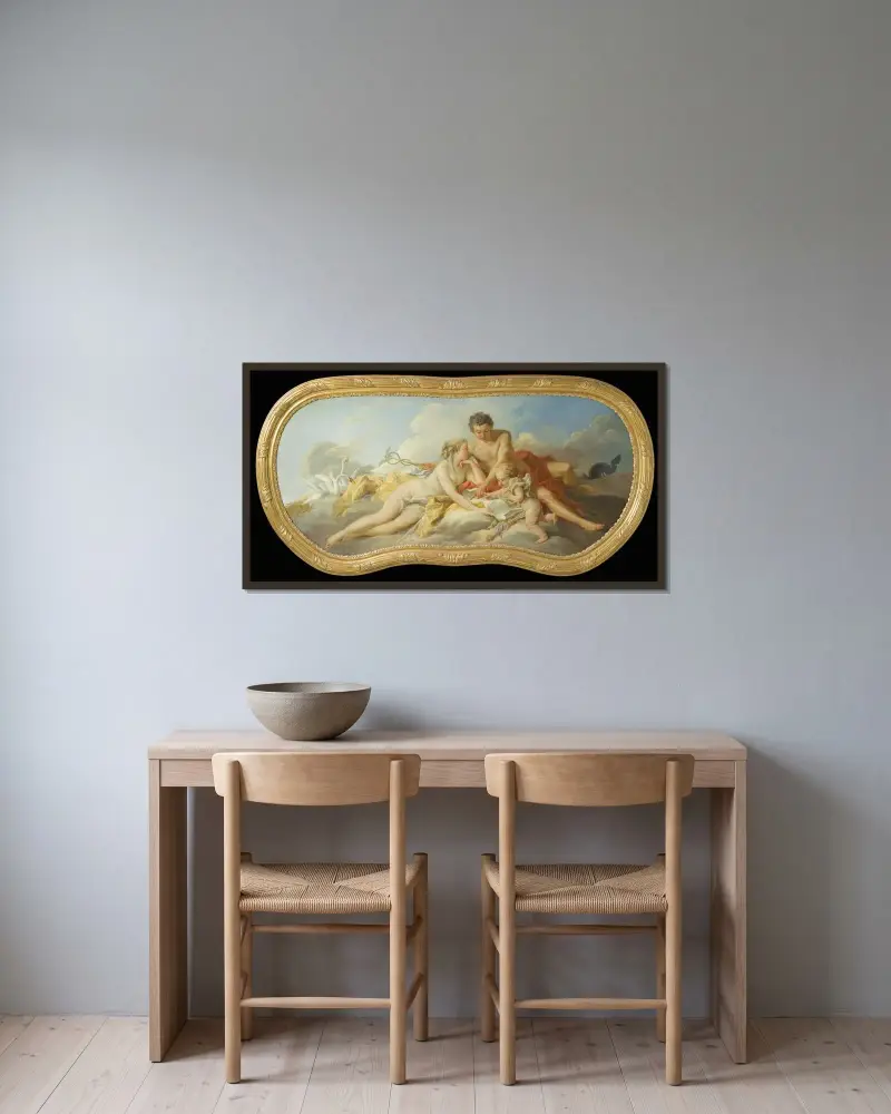 Venus och Merkurius undervisar Amor av François Boucher inramad på en vägg