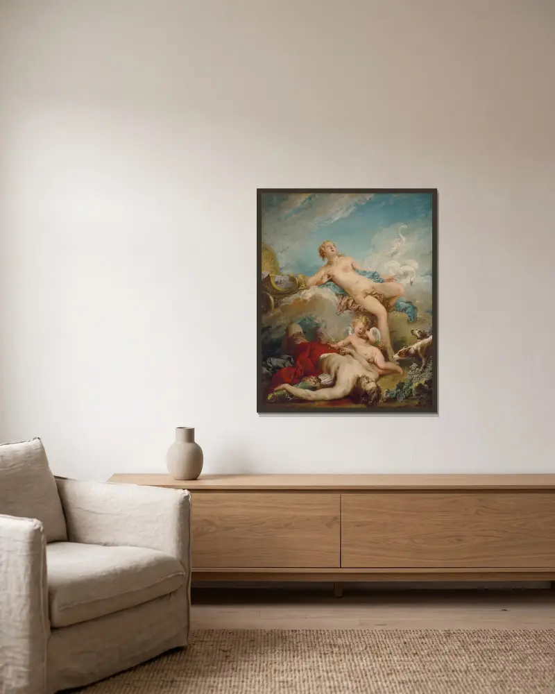 Venus upptäcker den döde Adonis av François Boucher inramad på en vägg
