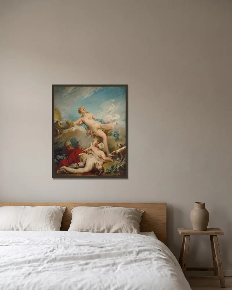 Venus upptäcker den döde Adonis av François Boucher inramad på en vägg