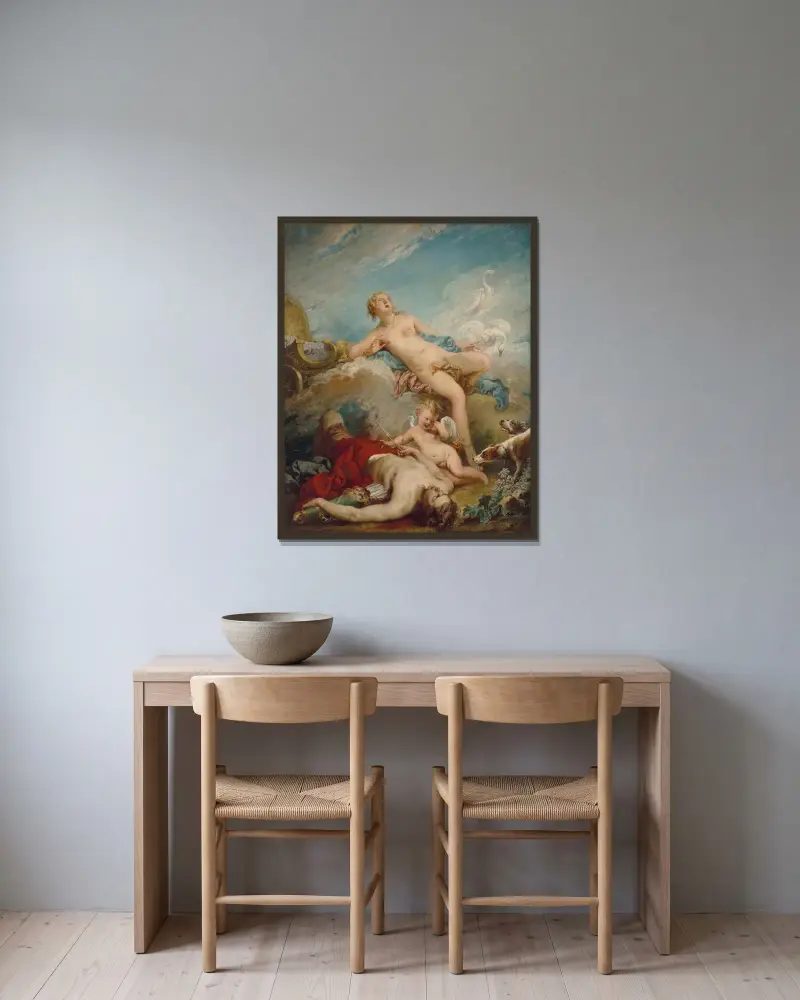 Venus upptäcker den döde Adonis av François Boucher inramad på en vägg