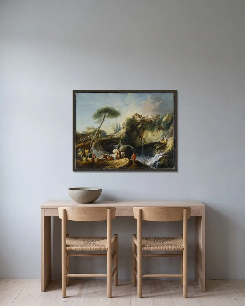 Widok na Tivoli ze świątynią Westy, François Boucher w ramie na ścianie