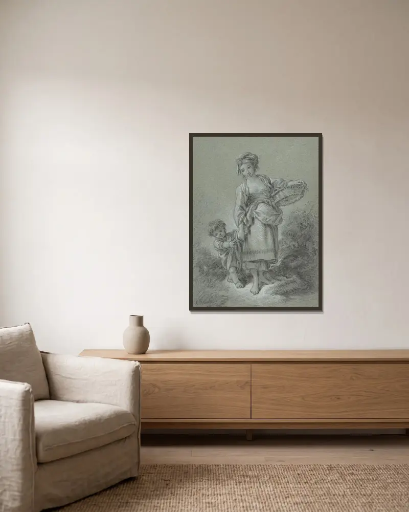 Kvinna och pojke av François Boucher inramad på en vägg