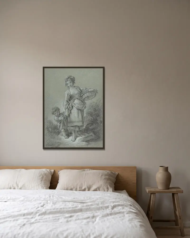 Kvinna och pojke av François Boucher inramad på en vägg