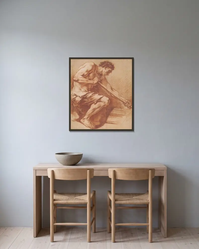 Arbetare vid en smedja av François Boucher inramad på en vägg
