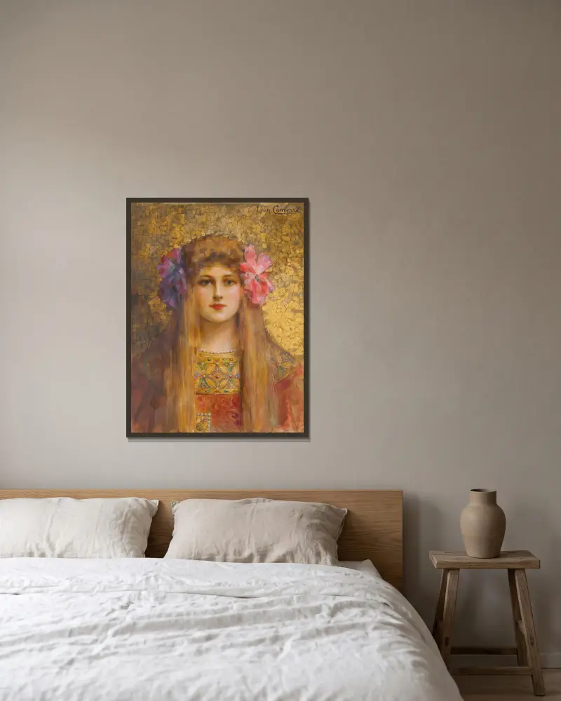 Portrait de Femme au turban fleuri av Léon François Comerre inramad på en vägg