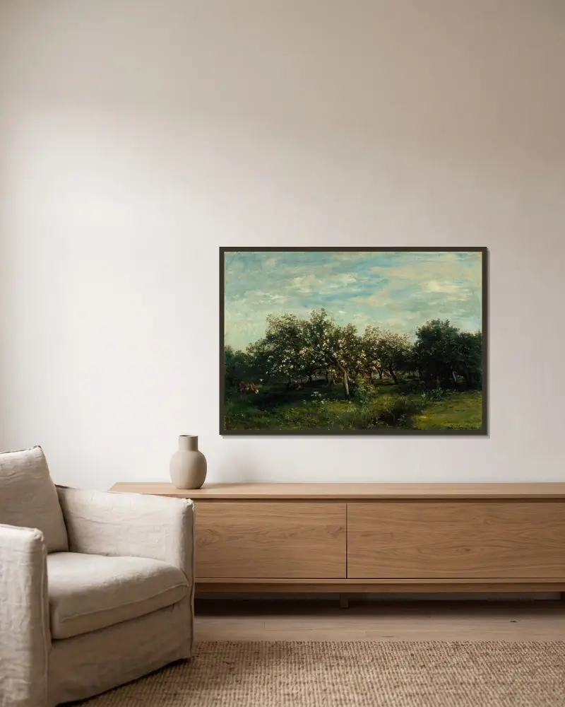 Apfelblüten von Charles François Daubigny gerahmt an einer Wand