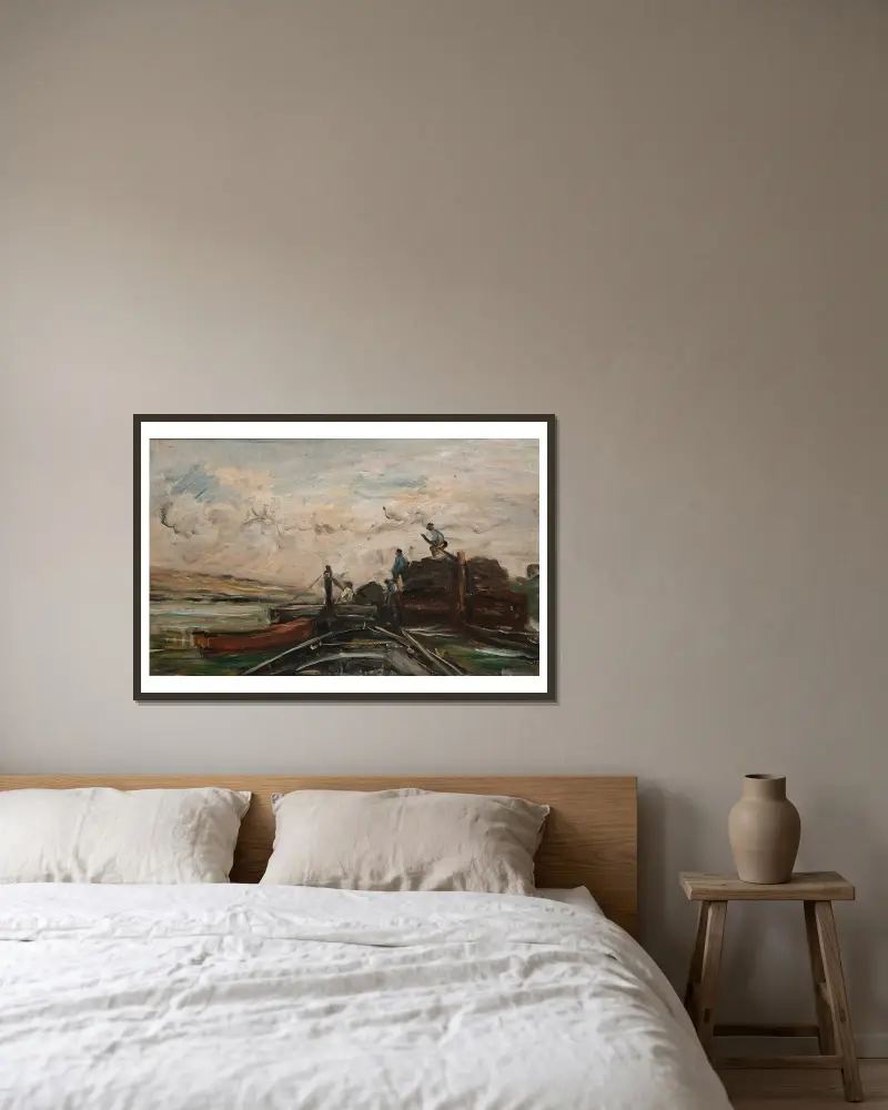 Barki na rzece, Charles François Daubigny w ramie na ścianie