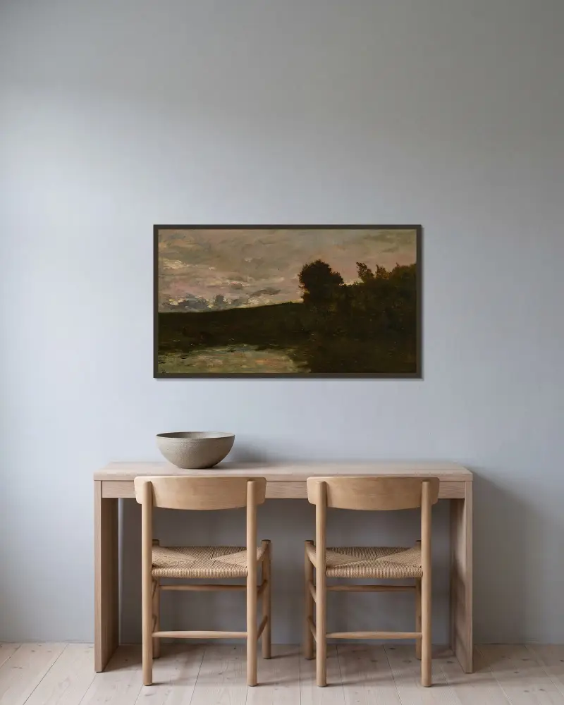 Bord De Riviére av Charles François Daubigny inramad på en vägg