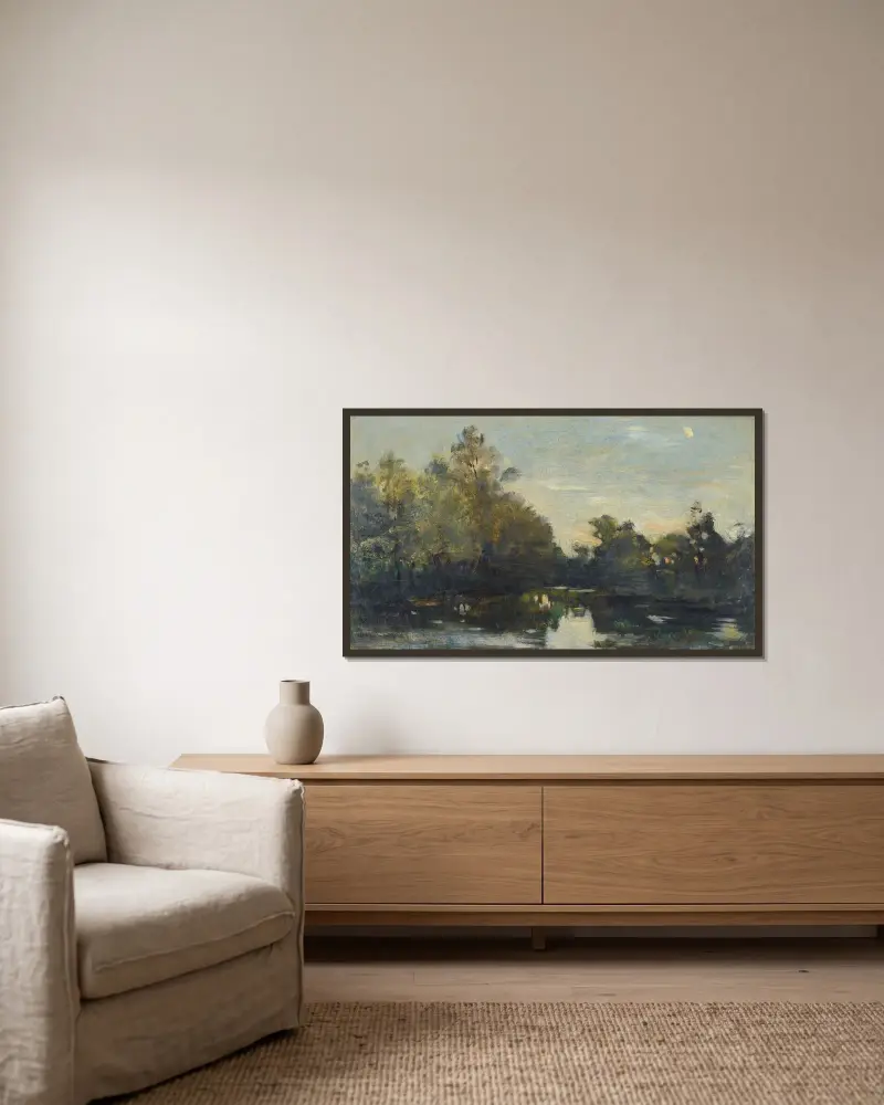 Flodstränder nära Corbigny av Charles François Daubigny inramad på en vägg