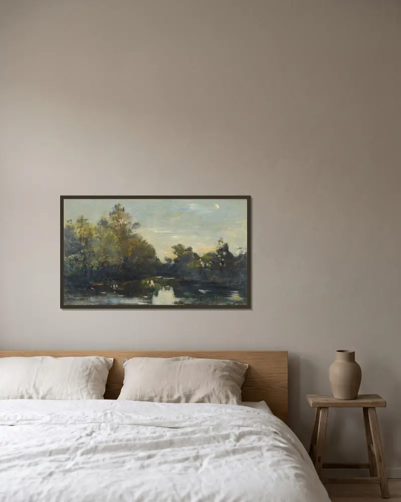 Flodstränder nära Corbigny av Charles François Daubigny inramad på en vägg