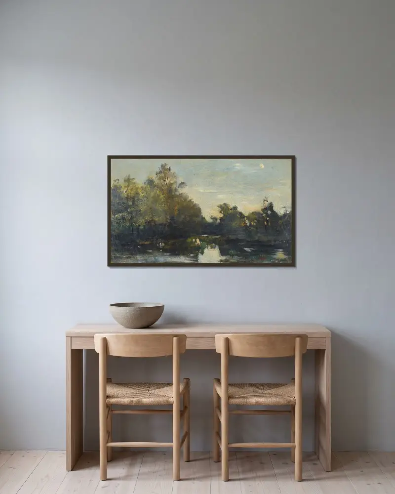 Flodstränder nära Corbigny av Charles François Daubigny inramad på en vägg