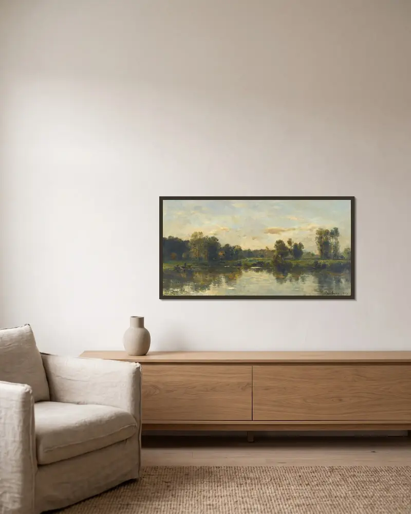 Bords Du Fleuve av Charles François Daubigny inramad på en vägg