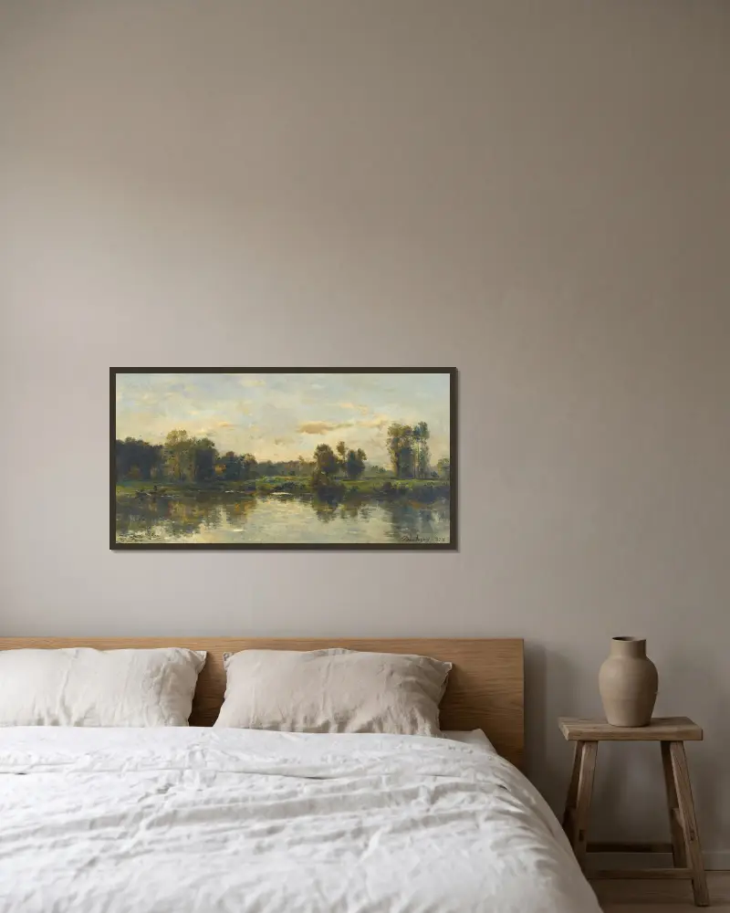 Bords Du Fleuve av Charles François Daubigny inramad på en vägg