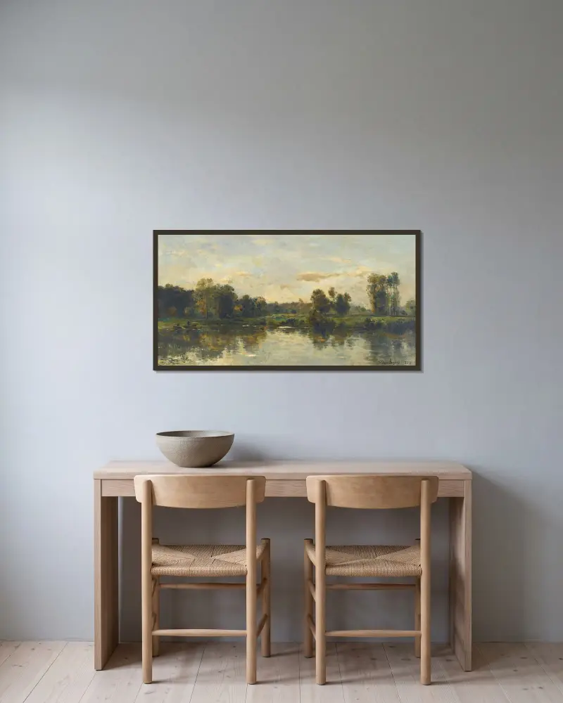 Bords Du Fleuve av Charles François Daubigny inramad på en vägg