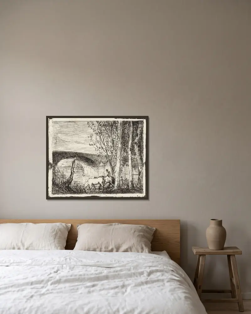Brücke von Charles François Daubigny gerahmt an einer Wand