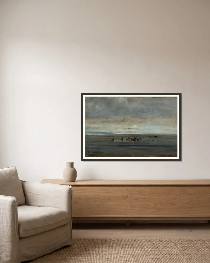 Muschelsammler von Charles François Daubigny gerahmt an einer Wand