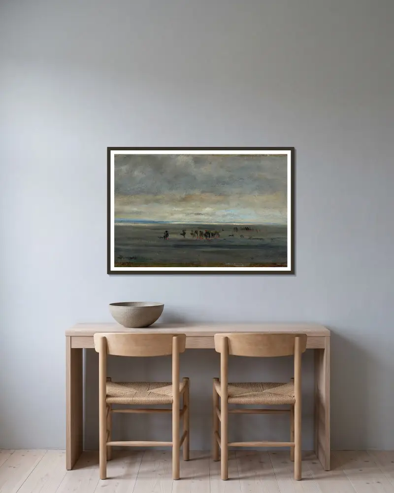 Muschelsammler von Charles François Daubigny gerahmt an einer Wand