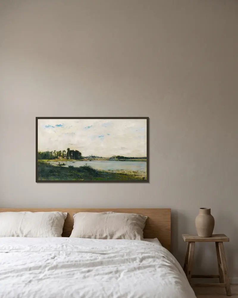 Conflans av Charles François Daubigny inramad på en vägg