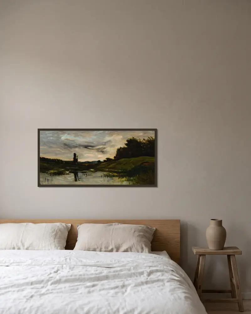 Solnedgång över floden av Charles François Daubigny inramad på en vägg