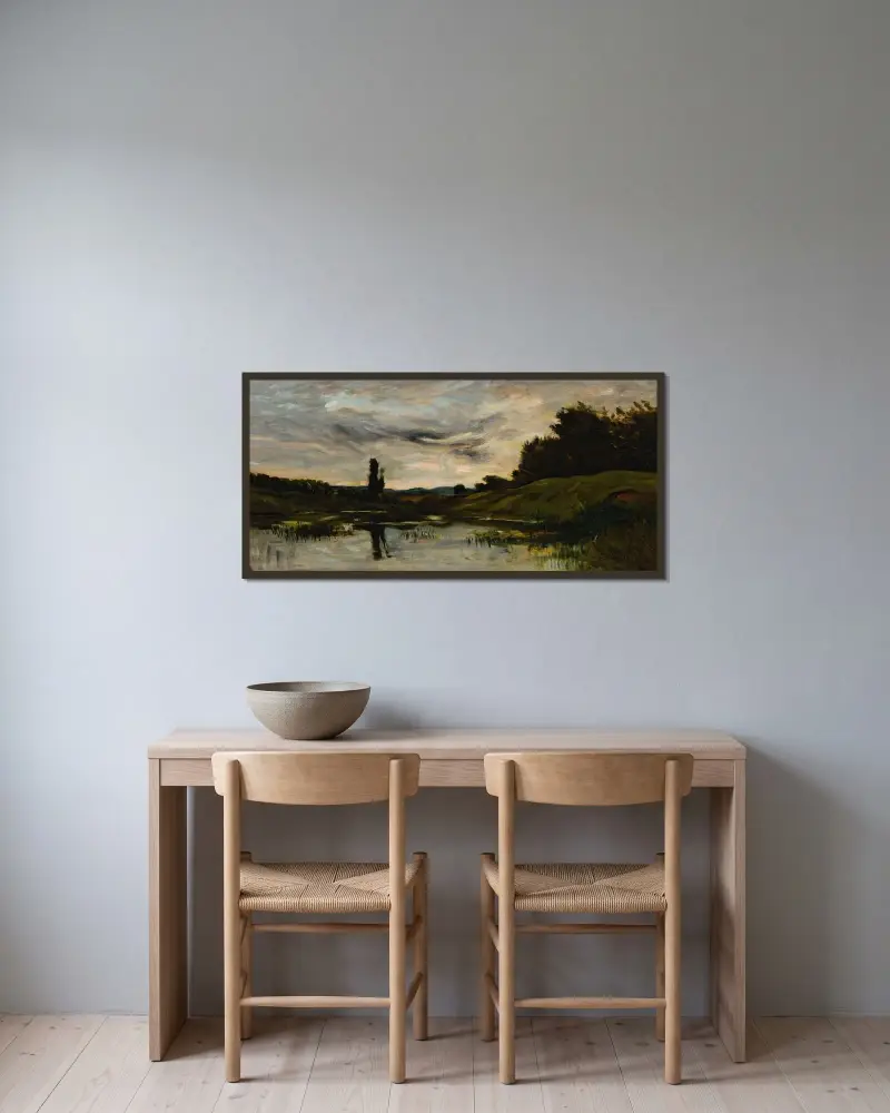 Solnedgång över floden av Charles François Daubigny inramad på en vägg
