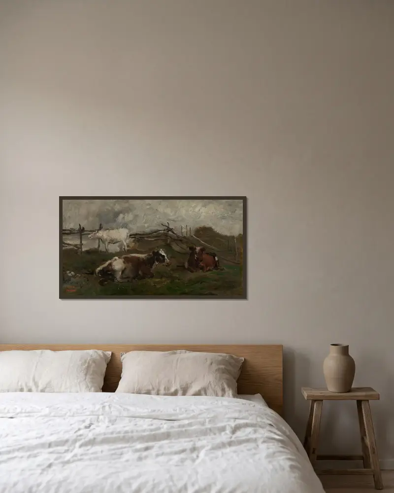 Kor på ängen av Charles François Daubigny inramad på en vägg