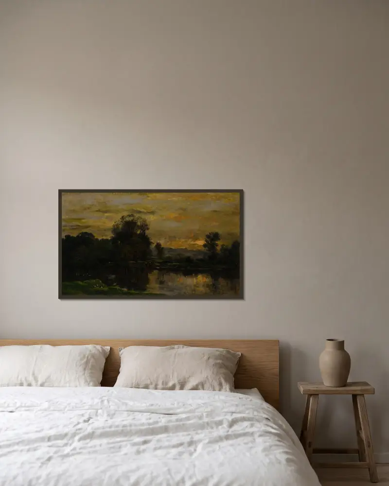 Landskap med ankor av Charles François Daubigny inramad på en vägg