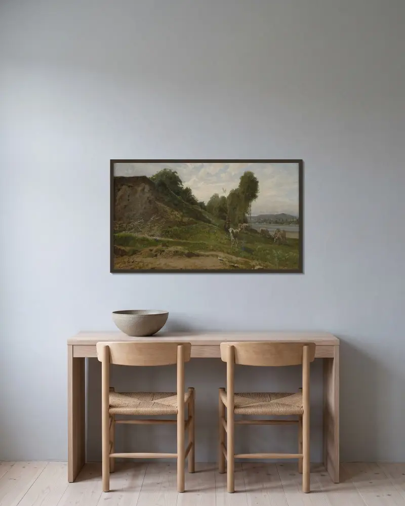 Landskap med får av Charles François Daubigny inramad på en vägg