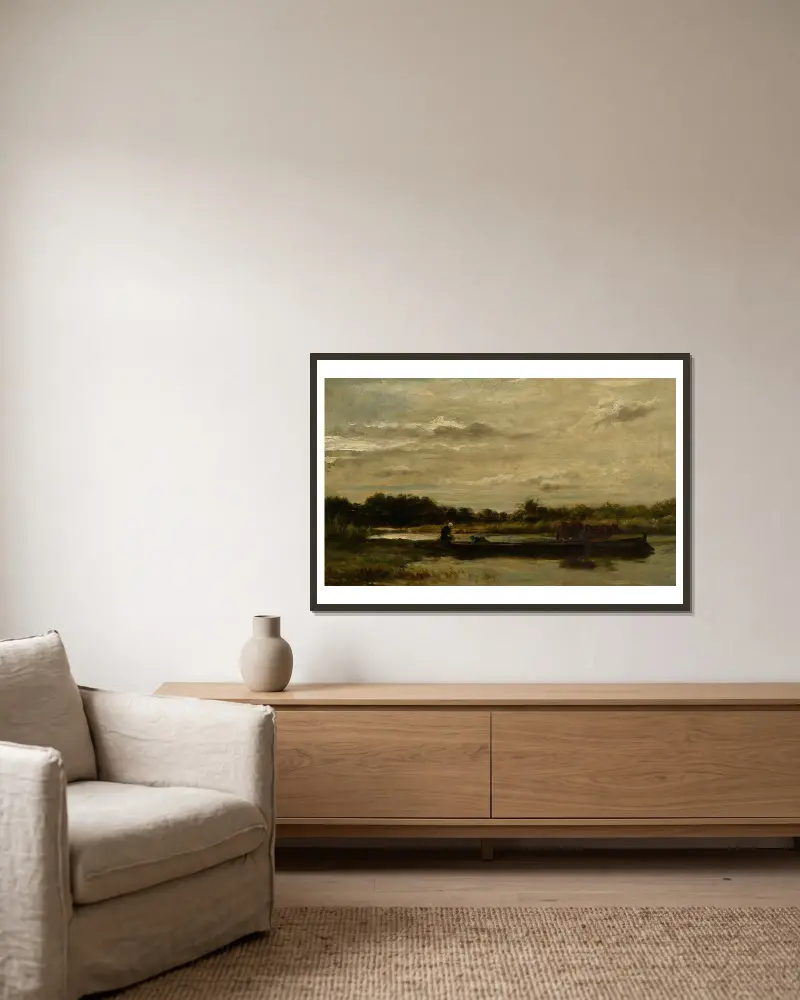 Die Fähre von Charles François Daubigny gerahmt an einer Wand