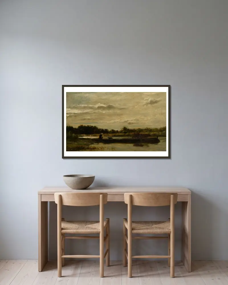 Die Fähre von Charles François Daubigny gerahmt an einer Wand