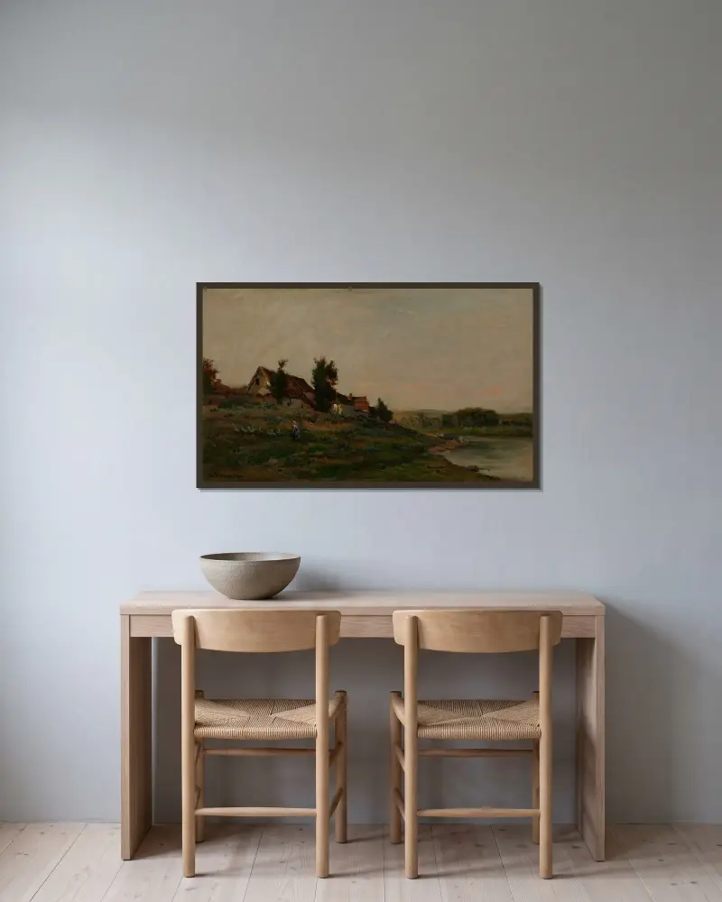 Stugan av Charles François Daubigny inramad på en vägg