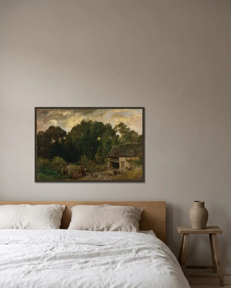Le Tonnelier av Charles François Daubigny inramad på en vägg