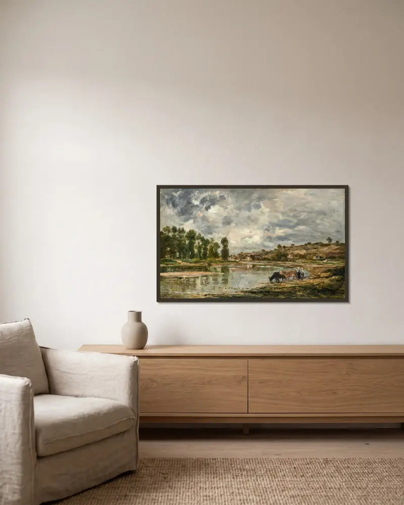 Loires stränder nära Nantes av Charles François Daubigny inramad på en vägg