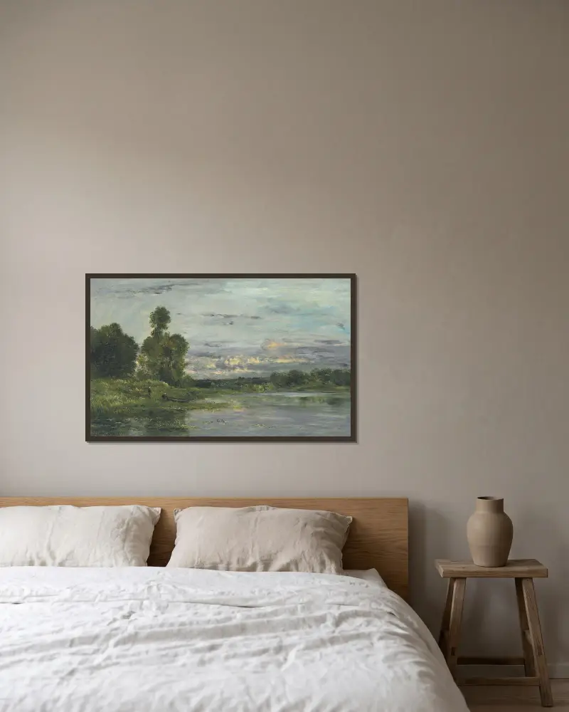 Oises stränder av Charles François Daubigny inramad på en vägg