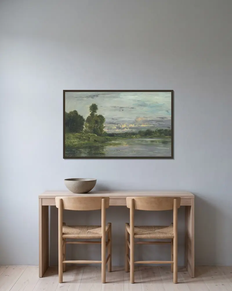 Oises stränder av Charles François Daubigny inramad på en vägg