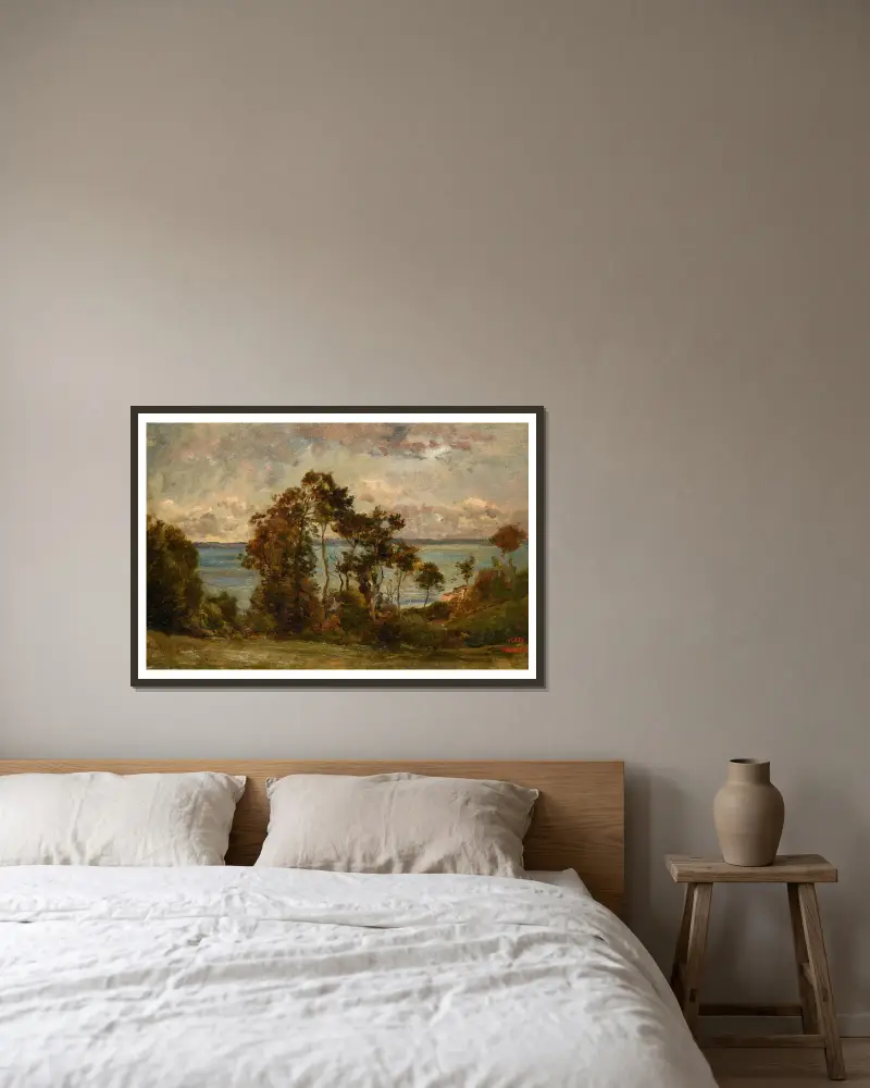Les Hauts de Villerville Titre inscrit à l’inventaire Paysage av Charles François Daubigny inramad på en vägg