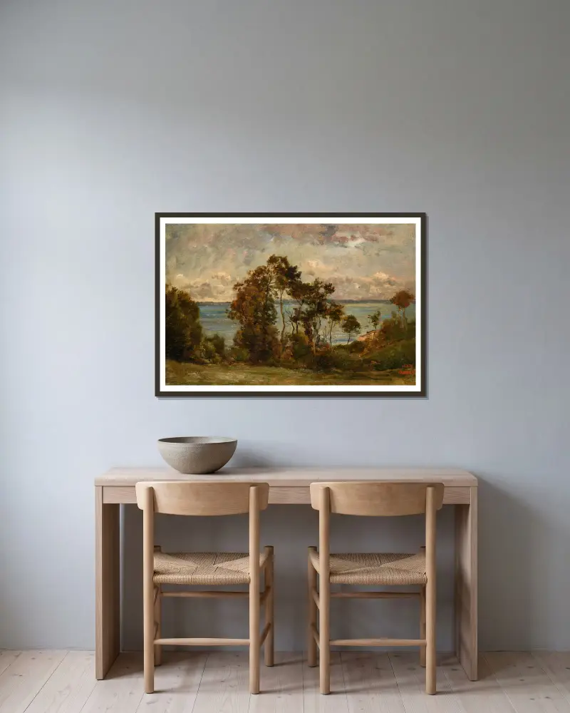 Les Hauts de Villerville Titre inscrit à l’inventaire Paysage av Charles François Daubigny inramad på en vägg