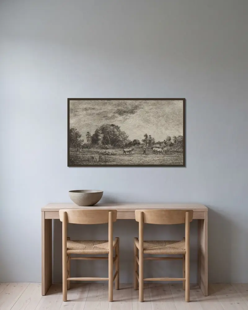 Månuppgång av Charles François Daubigny inramad på en vägg