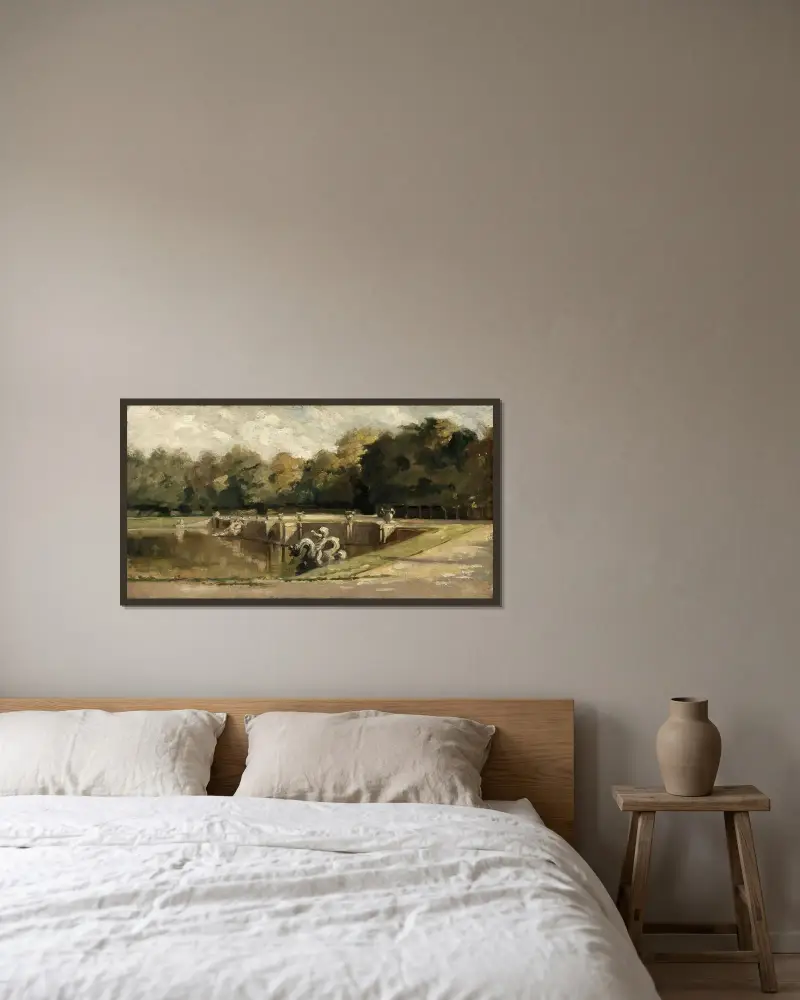 Neptunus bassäng i Versailles av Charles François Daubigny inramad på en vägg