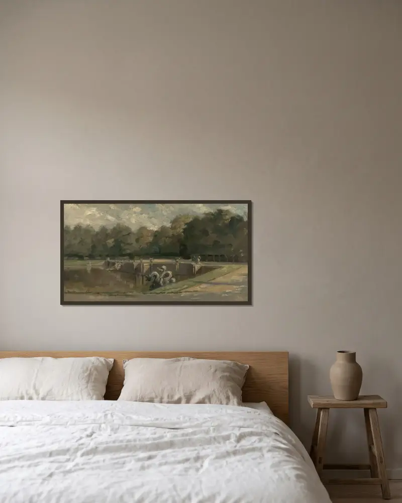 Neptunus bassäng i Versailles av Charles François Daubigny inramad på en vägg