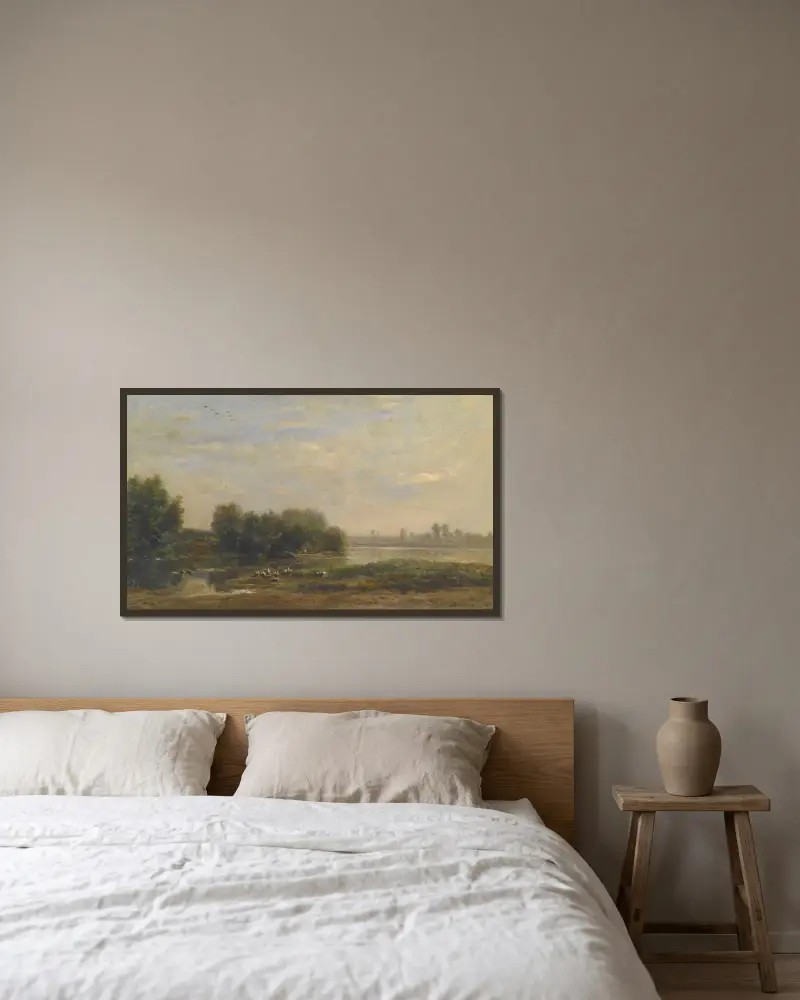 Vid Oise av Charles François Daubigny inramad på en vägg