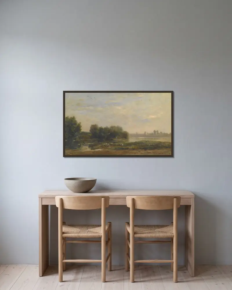 Vid Oise av Charles François Daubigny inramad på en vägg