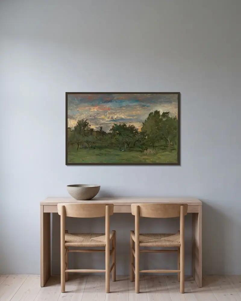 Trädgård om natten av Charles François Daubigny inramad på en vägg
