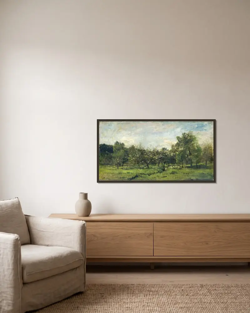 Obstgarten von Charles François Daubigny gerahmt an einer Wand