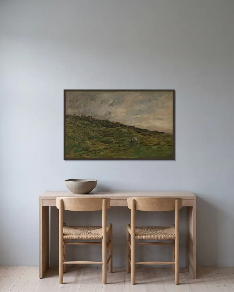 Betesmarker vid Graves nära Villerville (Normandie) av Charles François Daubigny inramad på en vägg